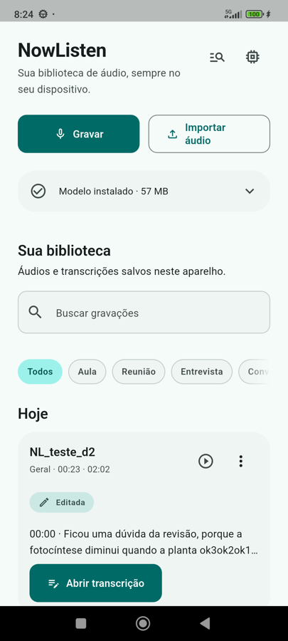 Biblioteca de gravações e transcrições do NowListen